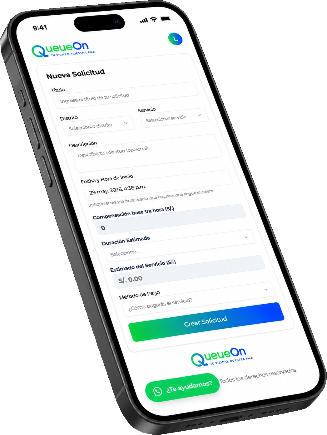 App QueueOn — seguimiento de tu solicitud